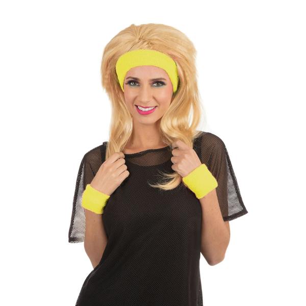 Bristol Novelty Unisex Adults 80s Headband Wristband Set - Yellow - 