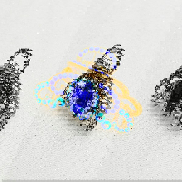 Blue Hair Claw Clip with Gems gold