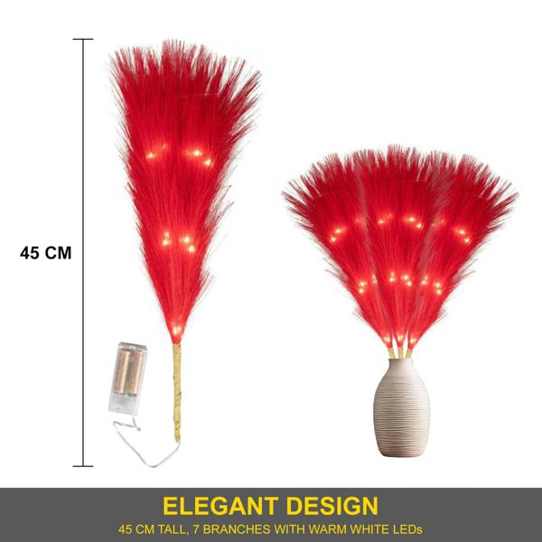 45cm Red Prelit Pampas Grass with Warm White LEDs Battery Operated Christmas Decoration image 8