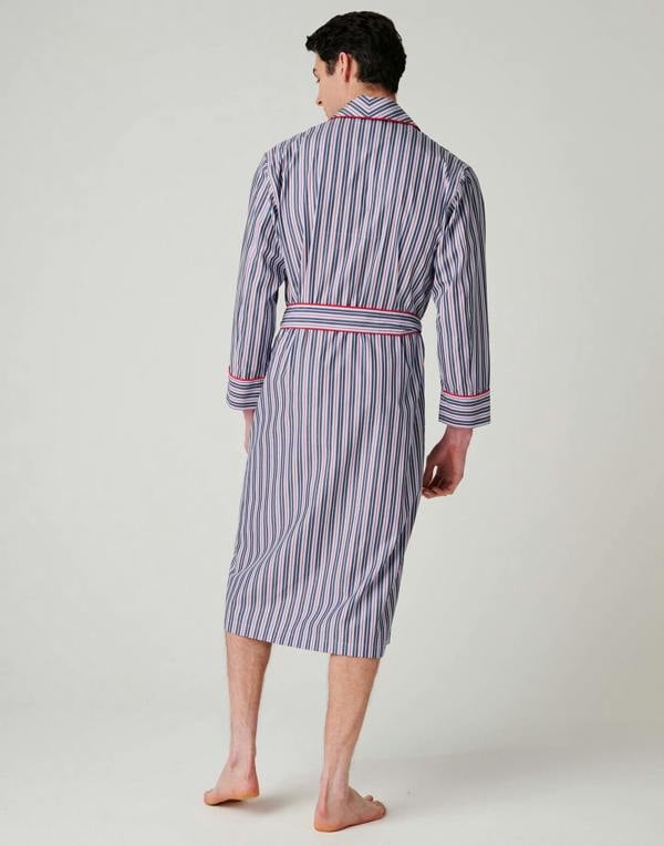 British Boxers Men's Crisp Cotton Dressing Gown – Red Pop Stripe