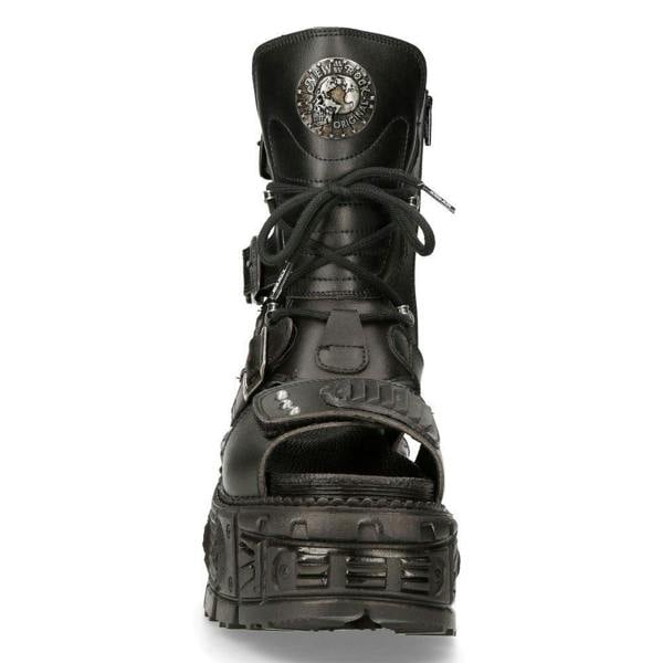 New Rock Unisex Black Vegan Leather Sandal Boots- BIOS107-V1