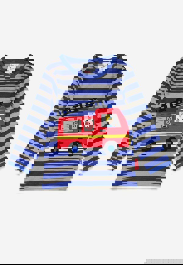 Organic Blue Fire Engine Applique Long - Sleeved T-Shirt - Toby Tiger