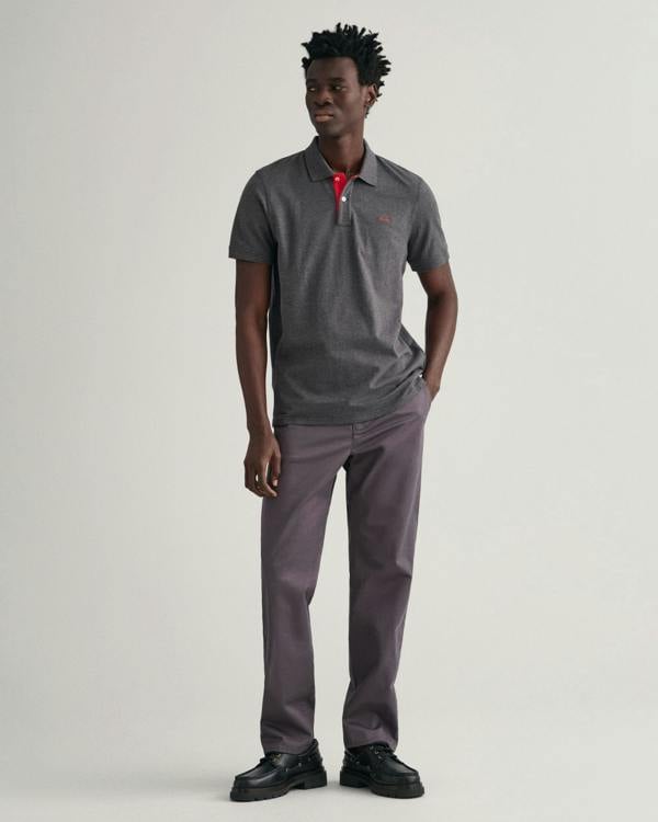 GANT Regular Fit Short Sleeve Contrast Pique Rugger - 95 Anthracite Melange - CHO - Designer Mens Short Sleeve Polo Shirts