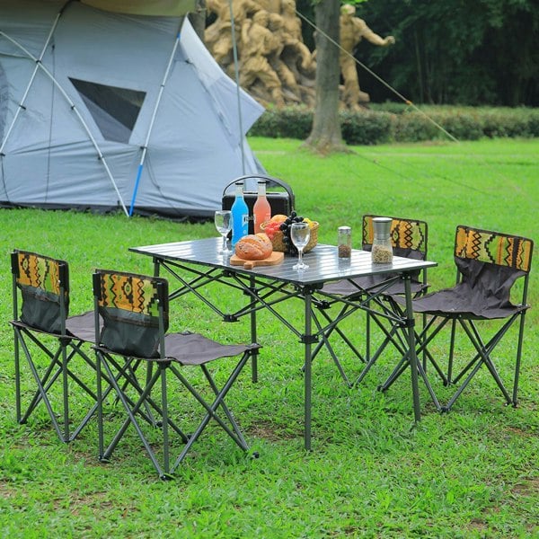 7 Piece Folding Camping Table and Chairs Set Portable with Carrying Bag Camp Furniture Living and Home