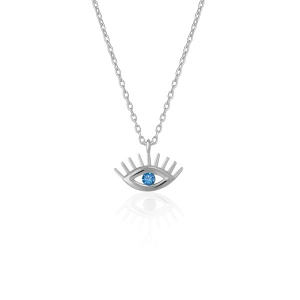 Spero London Aqua Blue Eye Evil Eye Sterling Silver Necklace