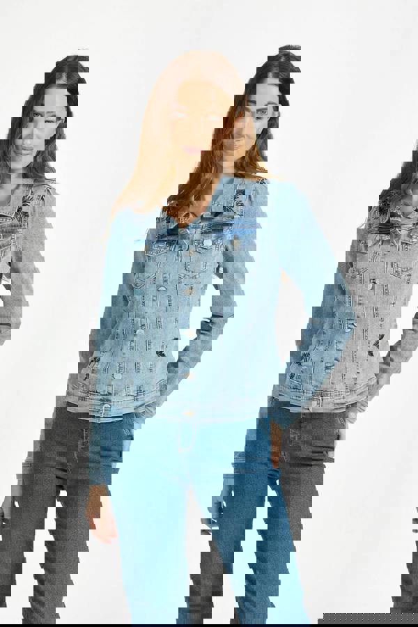 Mudflower Floral Embroidered Denim Jacket