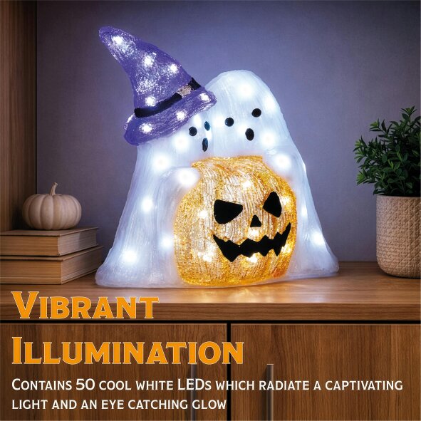 Scotts of Stow Fxlab 50 White LED Pumpkin and Ghost Outdoor Halloween Decoration with 5m Lead Cable BS IP20 Transformer Timer 6 18H