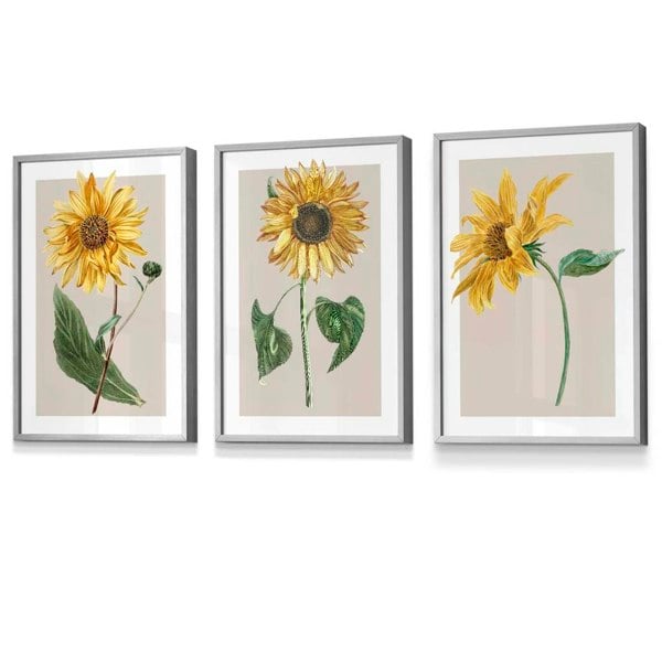 Artze Wall Art Vintage Yellow Sunflowers Set of 3 Framed Prints