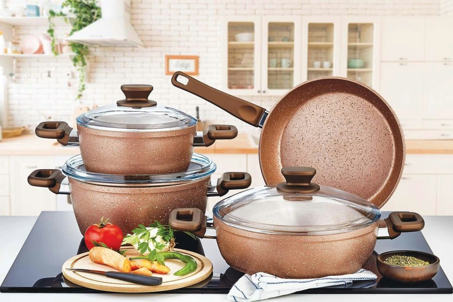 Rozi Defne Collection 7-Piece Non-Stick Granite Cookware Set (Brown)