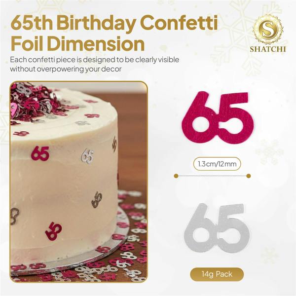 65th Birthday Pink and Silver Foil Confetti Decoration Set, Metallic Table Scatter for Parties image 1
