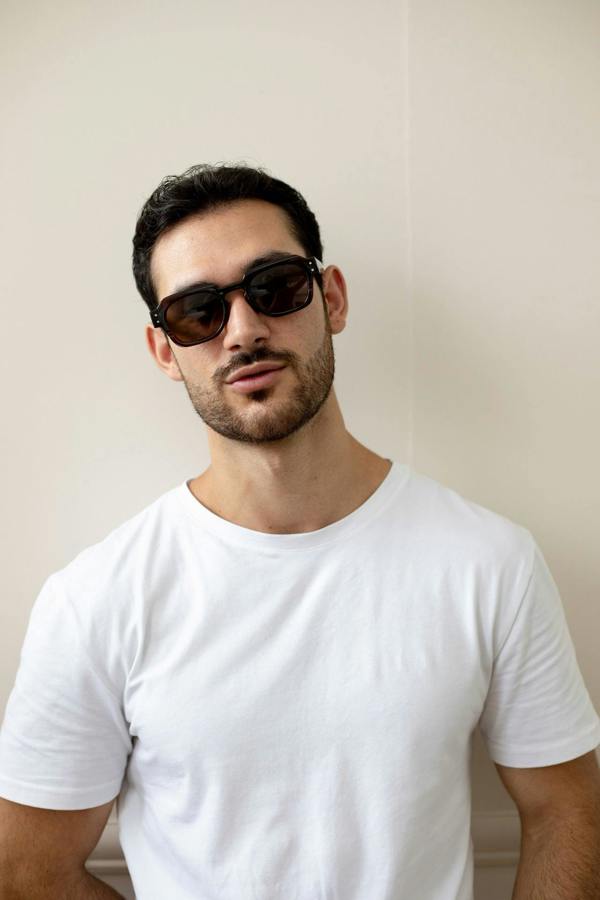 Angular Wayfarer Style Sunglasses in Brown with Green Arms - svnx