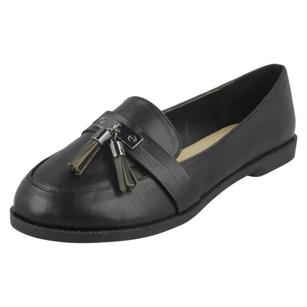 Spot On Ladies Spot On Tassel Trim Loafer Shoes F80418