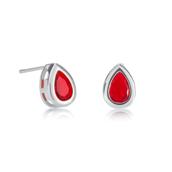 Zavana Silver Red Bezel Set Stud Earrings with Pear-Shaped Red Cubic Zirconia Stones