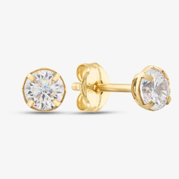 T. H. Baker 9ct Yellow Gold 4mm Round Crystal Stud Earrings 1.58.6989
