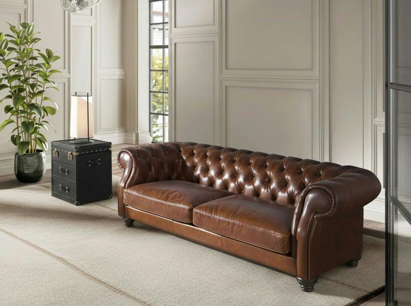 Angel Cerdá 3 seater chester sofa in cognac brown leather 6228
