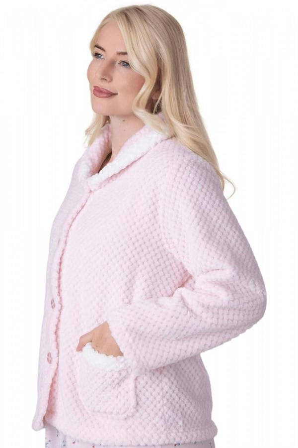 Camille Women's Supersoft Fleece Button Front Bed Jacket with Pockets