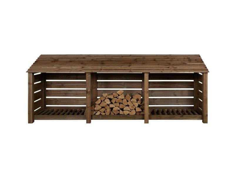 Arbor Garden Solutions Slatted Wooden Log Store W-335cm, H-126cm or 180cm, D-88cm - Brown Finish