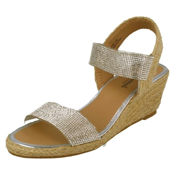 Savannah Ladies Savannah Wedge Open Toe Sandals With Diamonte Detail F2302