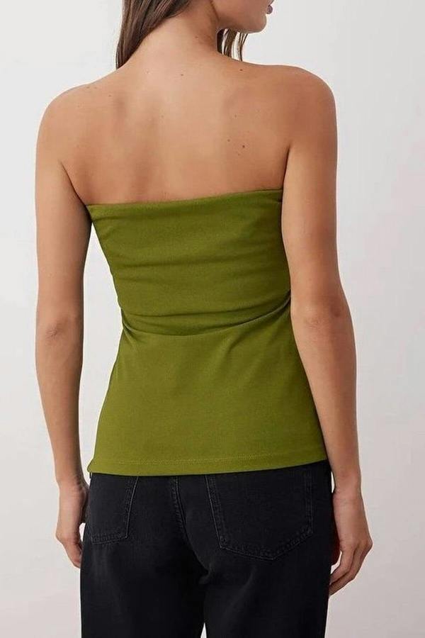 WOVCOR Strapless Neckline Side Zipper Crepe Knit Blouse