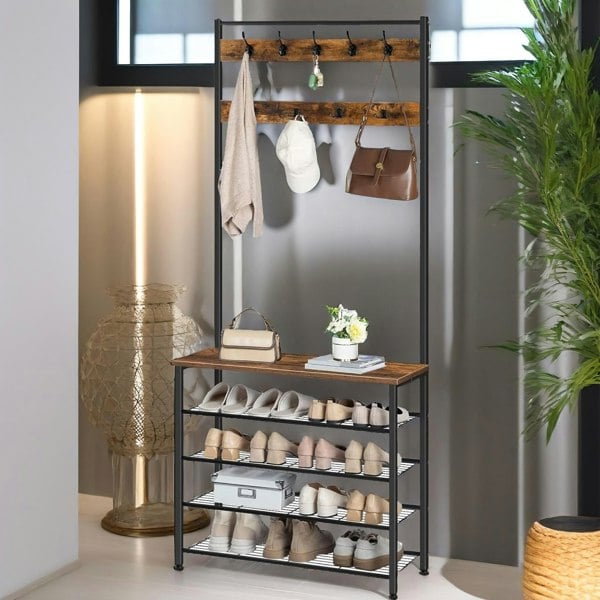 Rafaelo Mobilia Coat Rack Stand With 5 Tier Shoe Bench