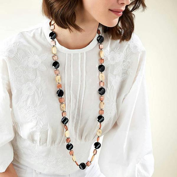 Pia Mother-of-Pearl Shell Necklace, Peach & Beige Endless Beaded