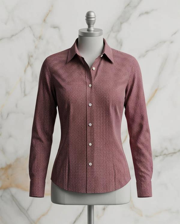 Pamoni Burgundy Geometric Print Fitted Cotton Shirt