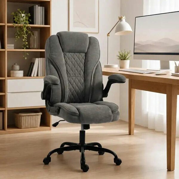 Office Chair, Ergonomic Desk Chair with Flip-up Armrest, Pocket Springs, Swivel Wheels, Adjustable Height, Dark Grey - Dark Grey