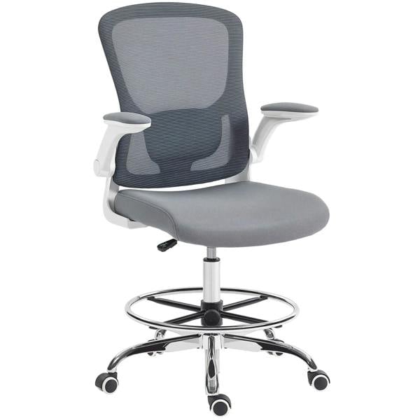 Charcoal grey office draughtsman chair with adjustable lumbar, mesh back, padded seat