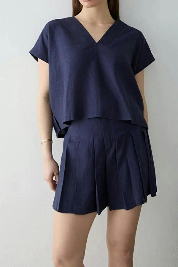 WOVCOR 2-Piece Linen Skirt and Blouse Woven Top and Bottom Set