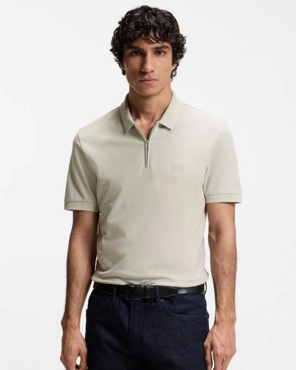 BOSS Orange Passerzip Mens Zip Placket Polo Shirt - Open Grey 070