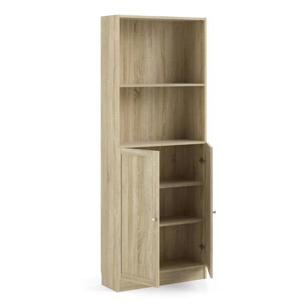 Furniture To Go Basic Tall Wide Combination Storage in Oak (4 Shelves) with 2 Oak Doors