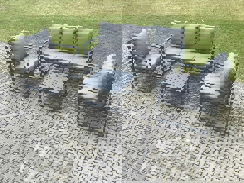 Fimous Aluminium Outdoor Garden Furniture Set Lounge Sofa 2 PC Chairs Square Coffee Table Sets Dark Grey