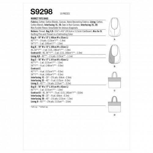 Simplicity Sewing Pattern 9298, Bags One Size - Intermediate