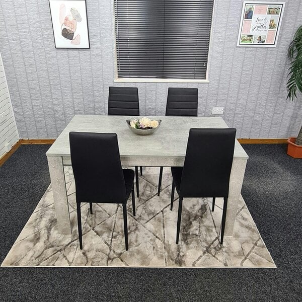 Kosy Koala Stone Grey Effect Wood Dining Table Set with 4 Black Chairs ? Modern Dining Room Furniture