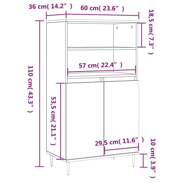 Berkfield Highboard White 60x36x110 cm Engineered Wood