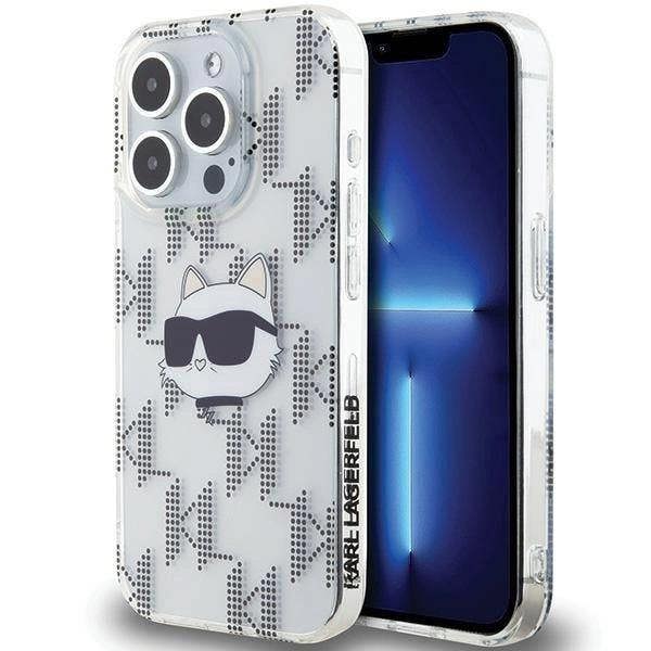 Karl Lagerfeld IML Choupette Head & Monogram Case for iPhone 15 Pro Max 6.7" Clear - KLHCP15XHKLPCHT