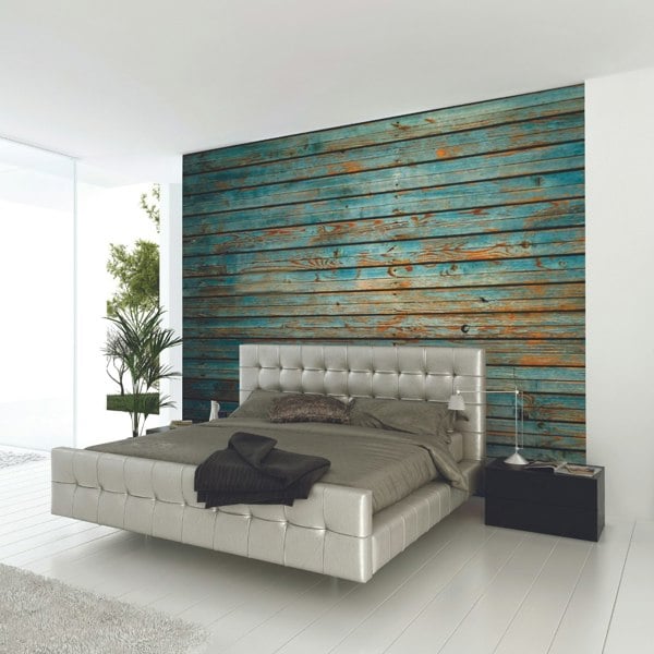 Origin Murals Rustic Wood Effect Wall Mural - Blue