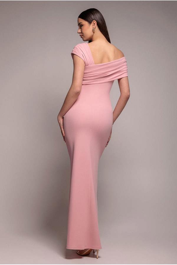 One Shoulder Scuba Crepe Evening Maxi Dress - Blush Pink DR3231