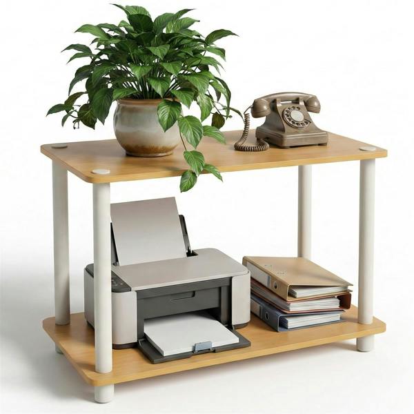 WALPLUS Modern Furniture Piece for Stylish and Functional Home Use | 11250BE/WH Turn N Tube 2 Tier No Tools Tube Shelf/End Table, Beech/White