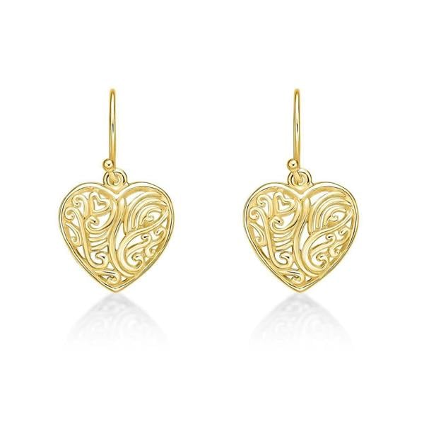 Gold Plated Intricate Heart Drop Earrings for Women - namana.london