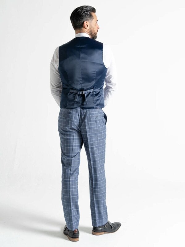 V2 Classic Kensignton Three Piece Suit - Light Blue with White and Blue Checks