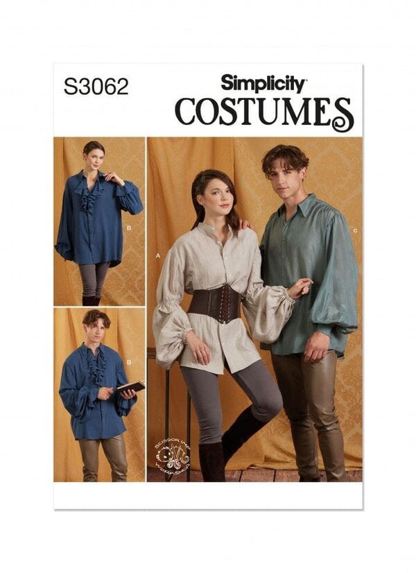 Simplicity Sewing Pattern 3062, Shirts, Costumes for Women, Men, A (XS-S-M-L-XL-XXL) - Intermediate