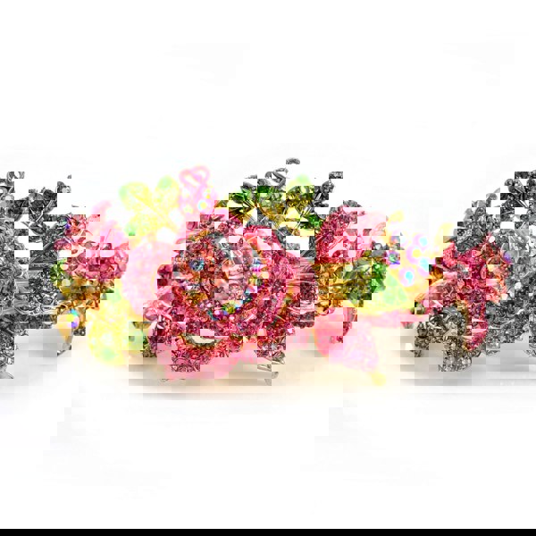 flower hair clip in pink with crystal