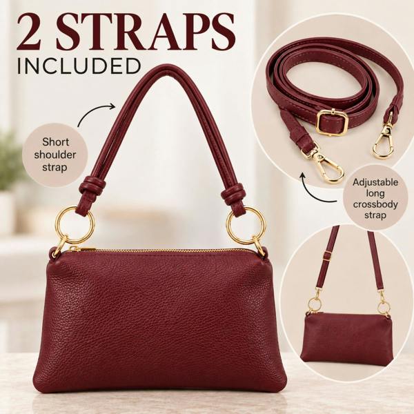 Love EMVY Genuine Italian Leather Gold Rings 2 in 1 Bag – 2 Straps - Burgundy