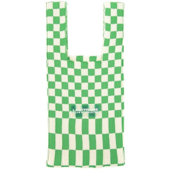 Last Frame Lastframe Womens Ichimatsu Small Market Green/White Checker Tote in Green White