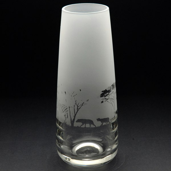 Glyptic Glass Art Safari Glass Bud Vase- Hand Etched/Engraved Gift