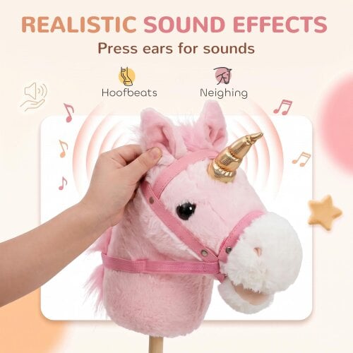 AIYAPLAY Stick Horse with Wood Wheels, 95 cm, Pink