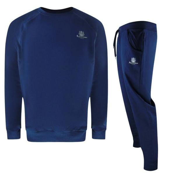 Aquascutum Small Iconic Crest Navy Blue Crew Neck Tracksuit Set - Nova Clothing