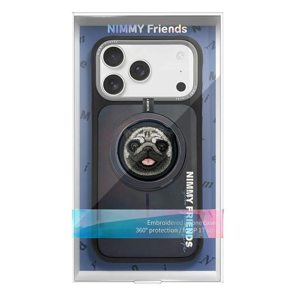 Nimmy Friends Nimmy Big Eye Cute Pet Pug Dog Face Case with Detachable MagSafe Grip for iPhone 17 Pro 6.3" Black Grey - N-XDY-CXZJZH-IP17-PRO-09-A