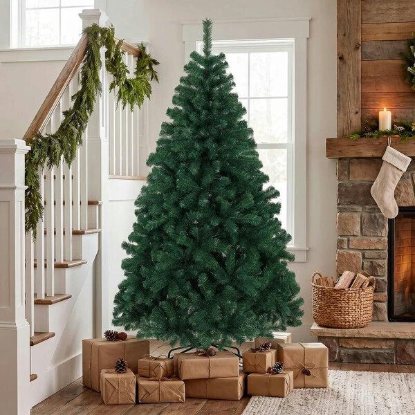 Bobobiy 6ft Artificial Christmas Tree, Fir Hinged Xmas Tree with 700 Branch Tips, Foldable Steel Stand, Green